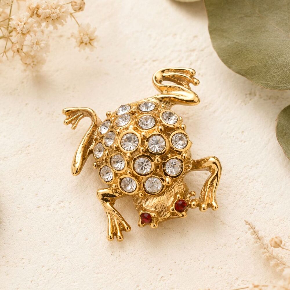 Vintage Signed ROMAN Rhinestone Frog Brooch